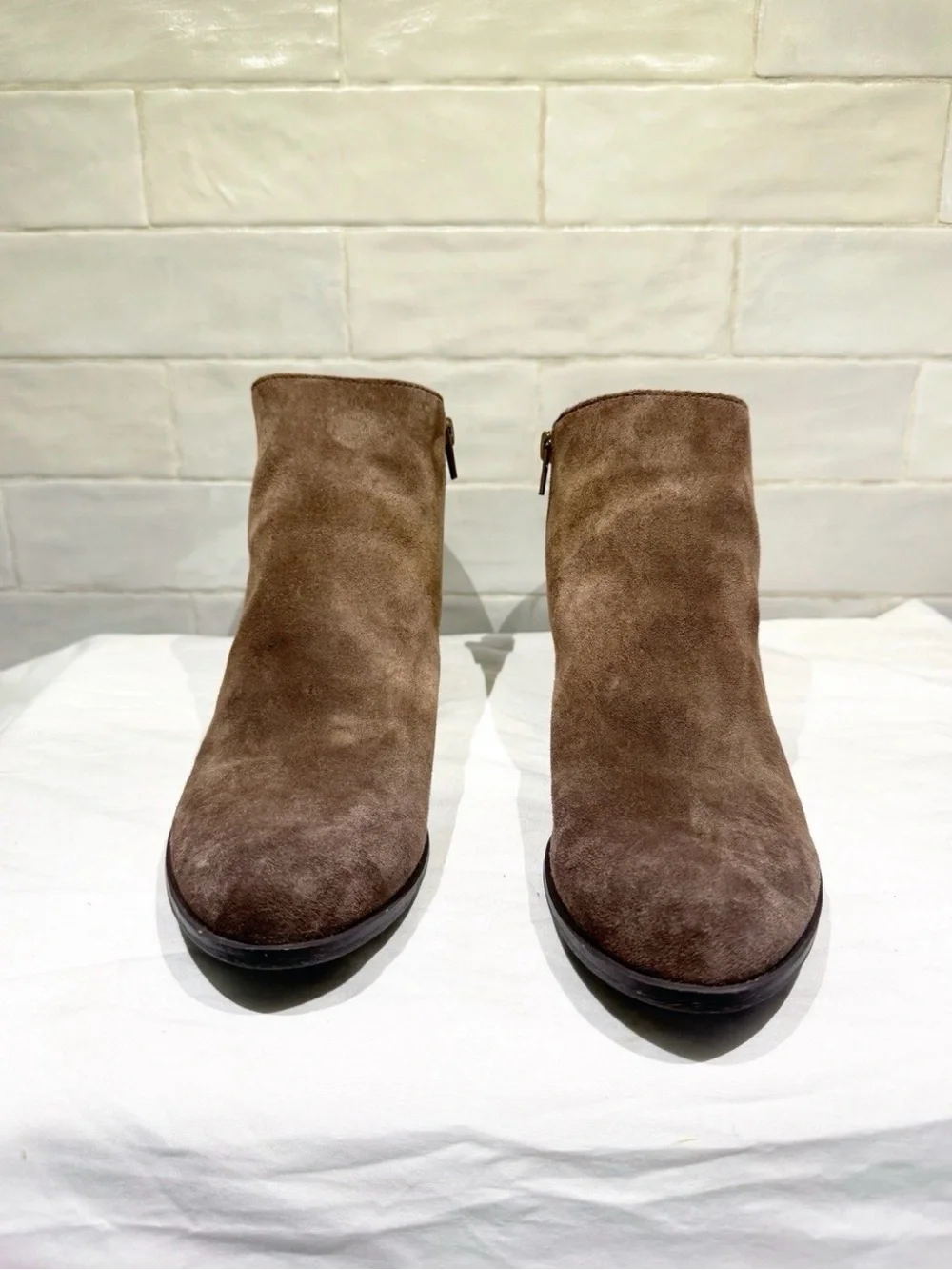 Lucky Brand Women's Suede Ankle Booties in Taupe Brown